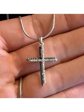 Stunning Designer Blue White Diamond 925 Silver Cross Pendant Necklace Designer